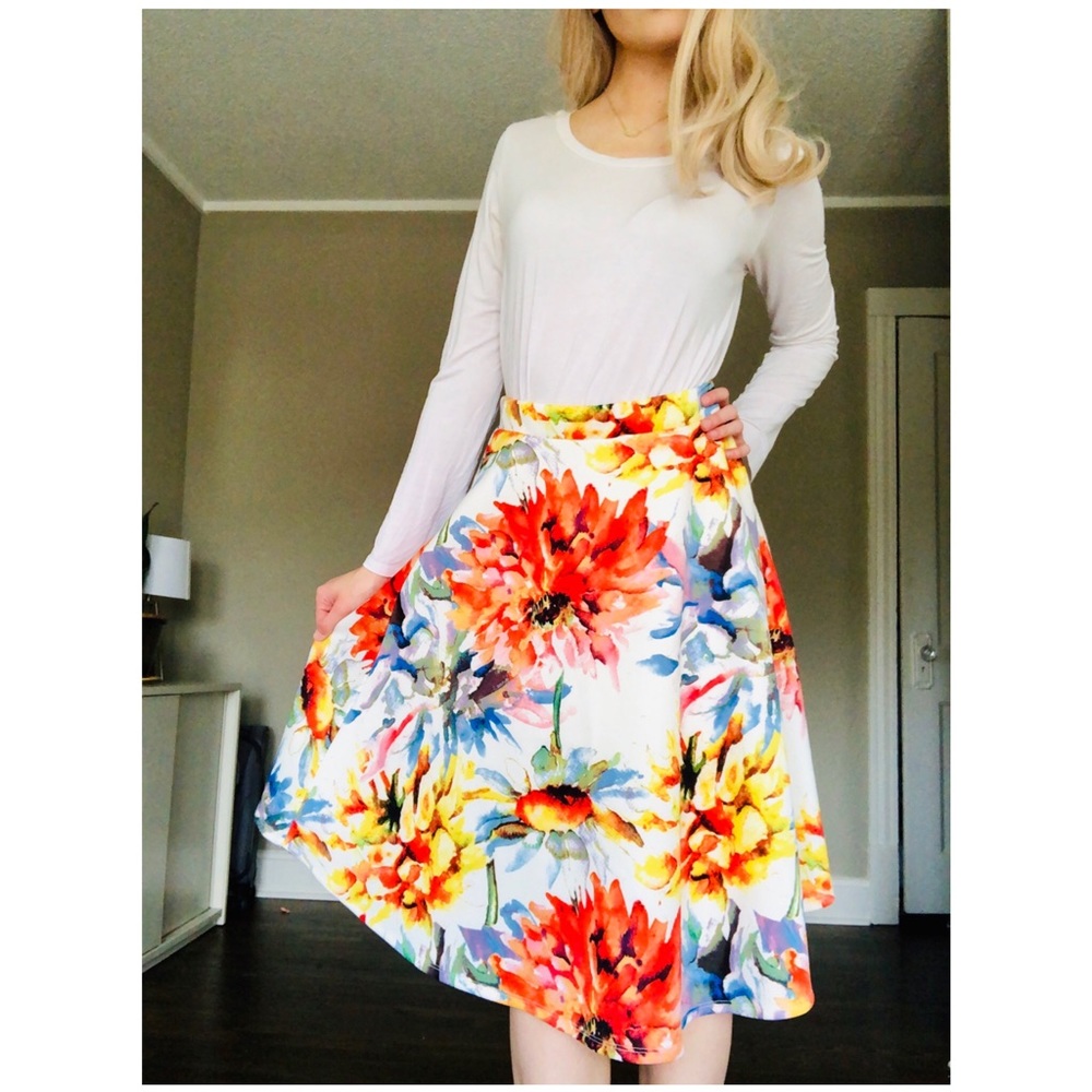 Floral Long A-Line Spring/Summer Skirt